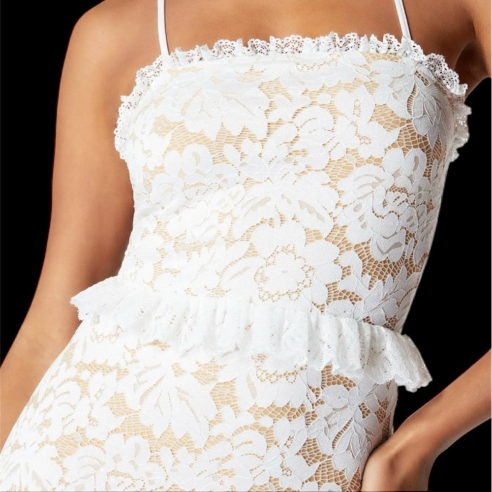 Bebe Womens Beige Ruffled Adjustable Lined Lace Tiered
Dress-NWT - Picture 3 of 4